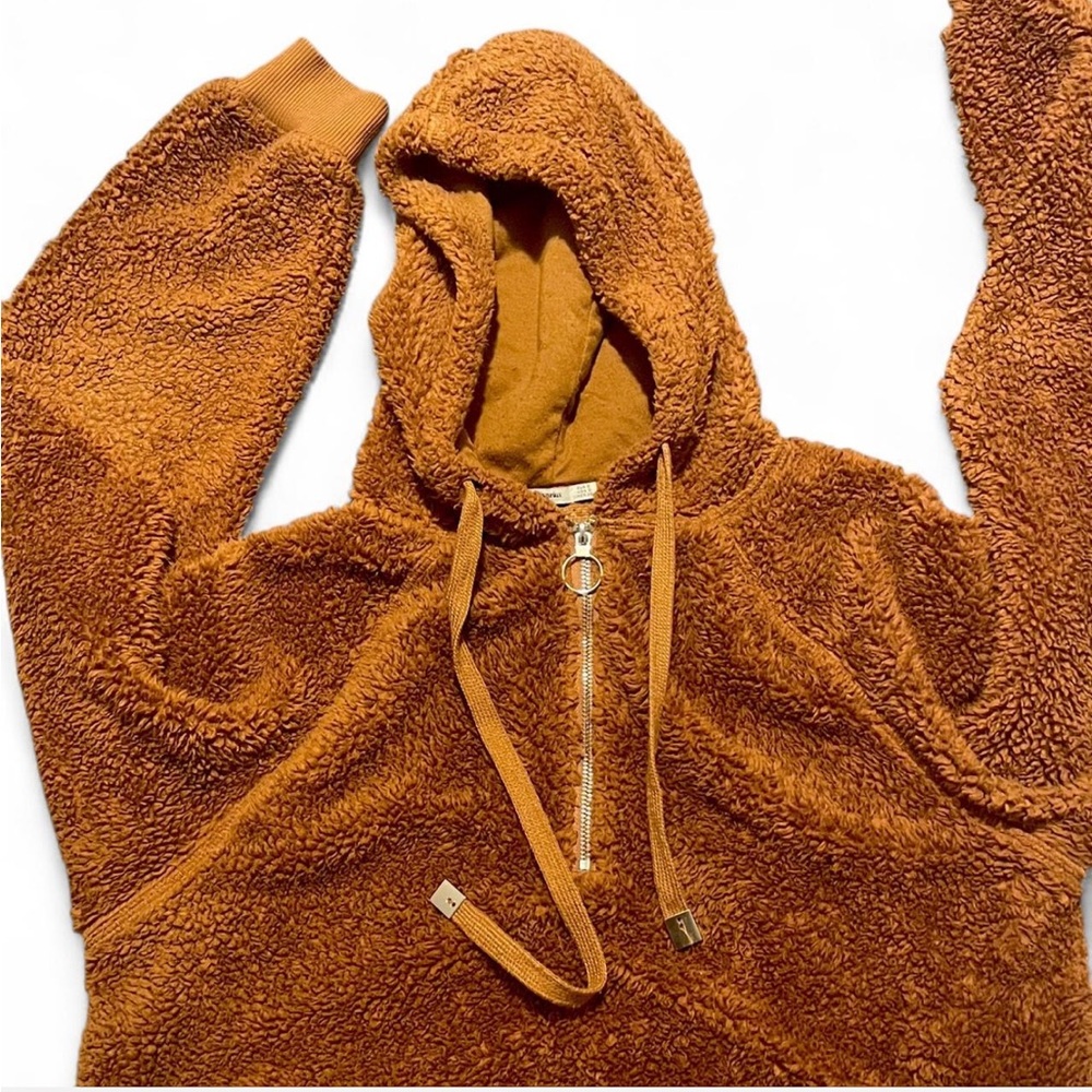 Stradivarius Teddy Brown Quarter Zip with Hood